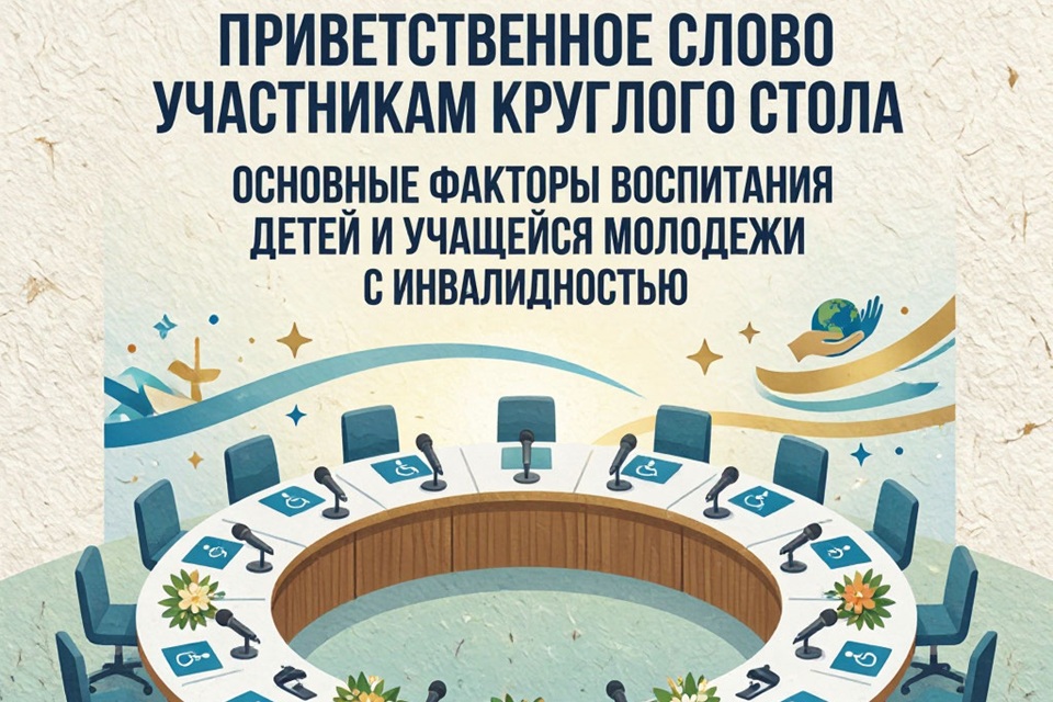 ПРИВЕТСТВЕННОЕ СЛОВО УЧАСТНИКАМ КРУГЛОГО СТОЛА «ОСНОВНЫЕ ФАКТОРЫ ВОСПИТАНИЯ ДЕТЕЙ И УЧАЩЕЙСЯ МОЛОДЕЖИ С ИНВАЛИДНОСТЬЮ»